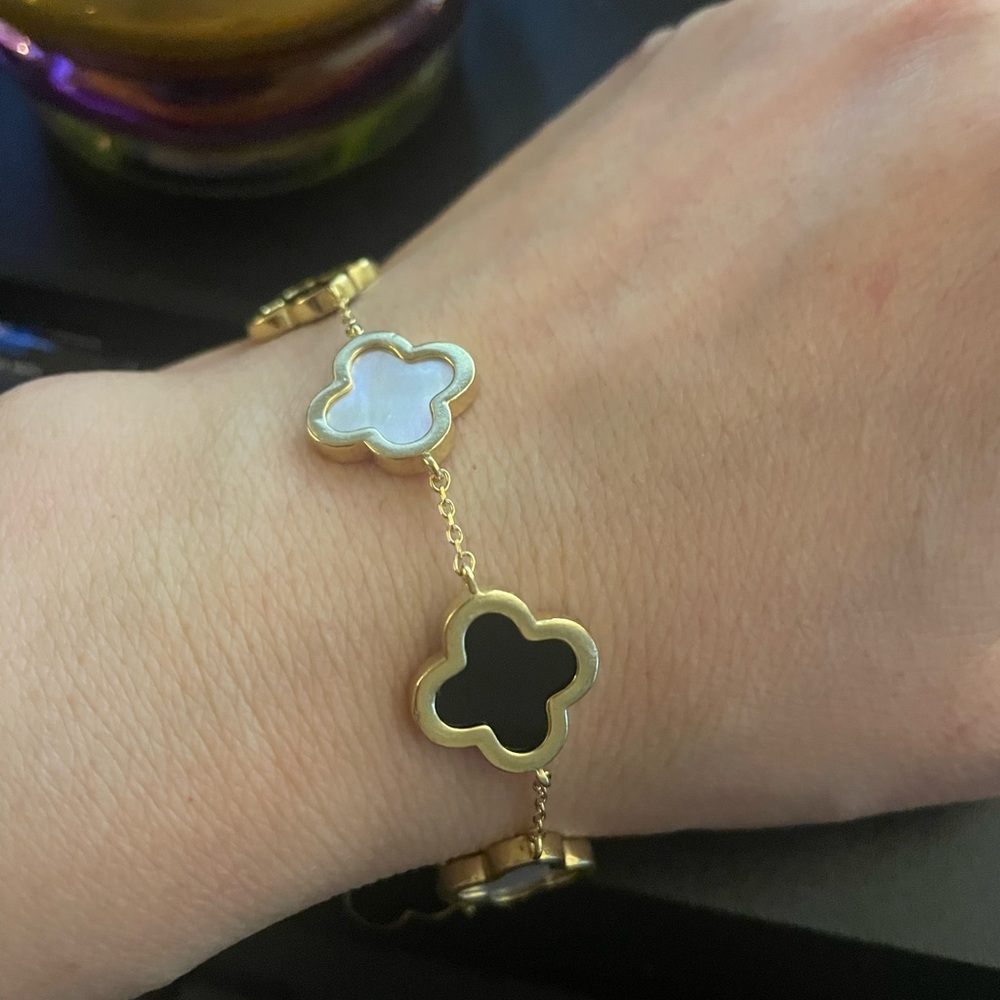 Sterling silver Gold and Black Clover Bracelet